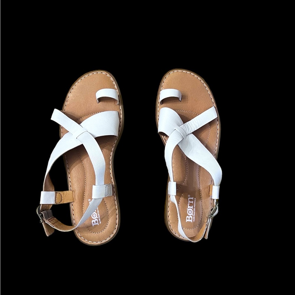 Born Leather Inya Crossover White Sandal, Sz 9, Traditional Opanka Construction